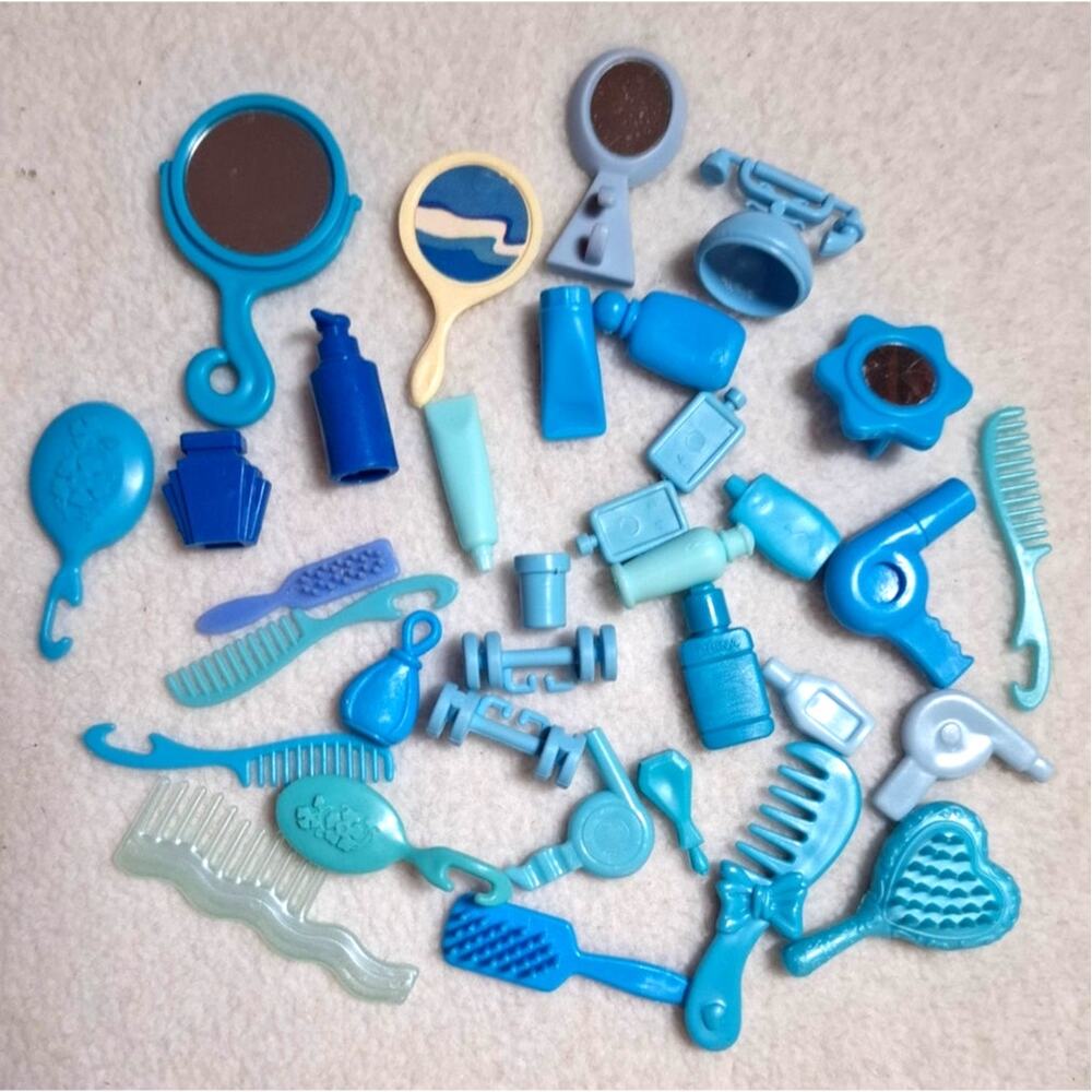 Vtg Turquoise Blue Plastic Dollhouse Lot Bathroom Accessories Toiletries